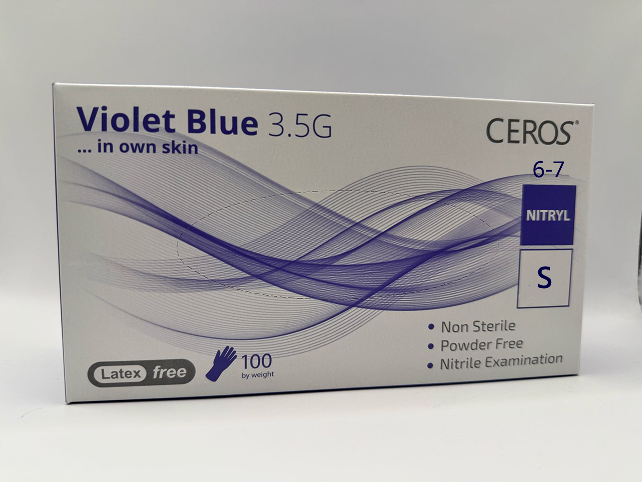 Рукавички нітрилові оглядові нестерильні неприпудрені CEROS Violet Blue 3.5G, S